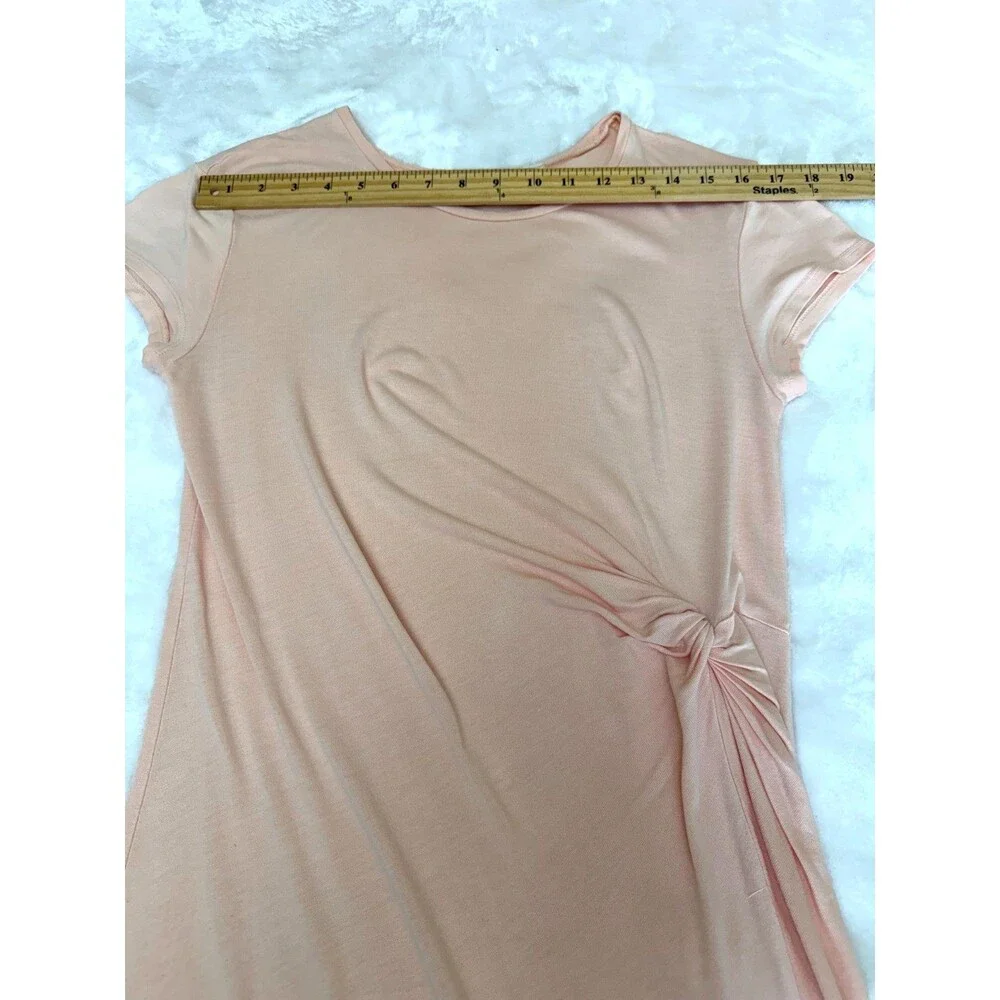 LOGG H&M Women Blush Pink Twist Front Midi Dress Short Sleeve Stretch Knit Sz S